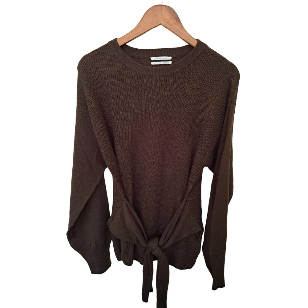 by Anthropology twist tie sweater sz Large ribbed brown soft bohemian